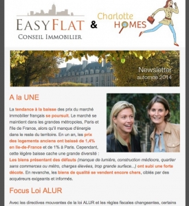 Copie d'écran d'une newsletter EasyFlat - Charlotte Homes